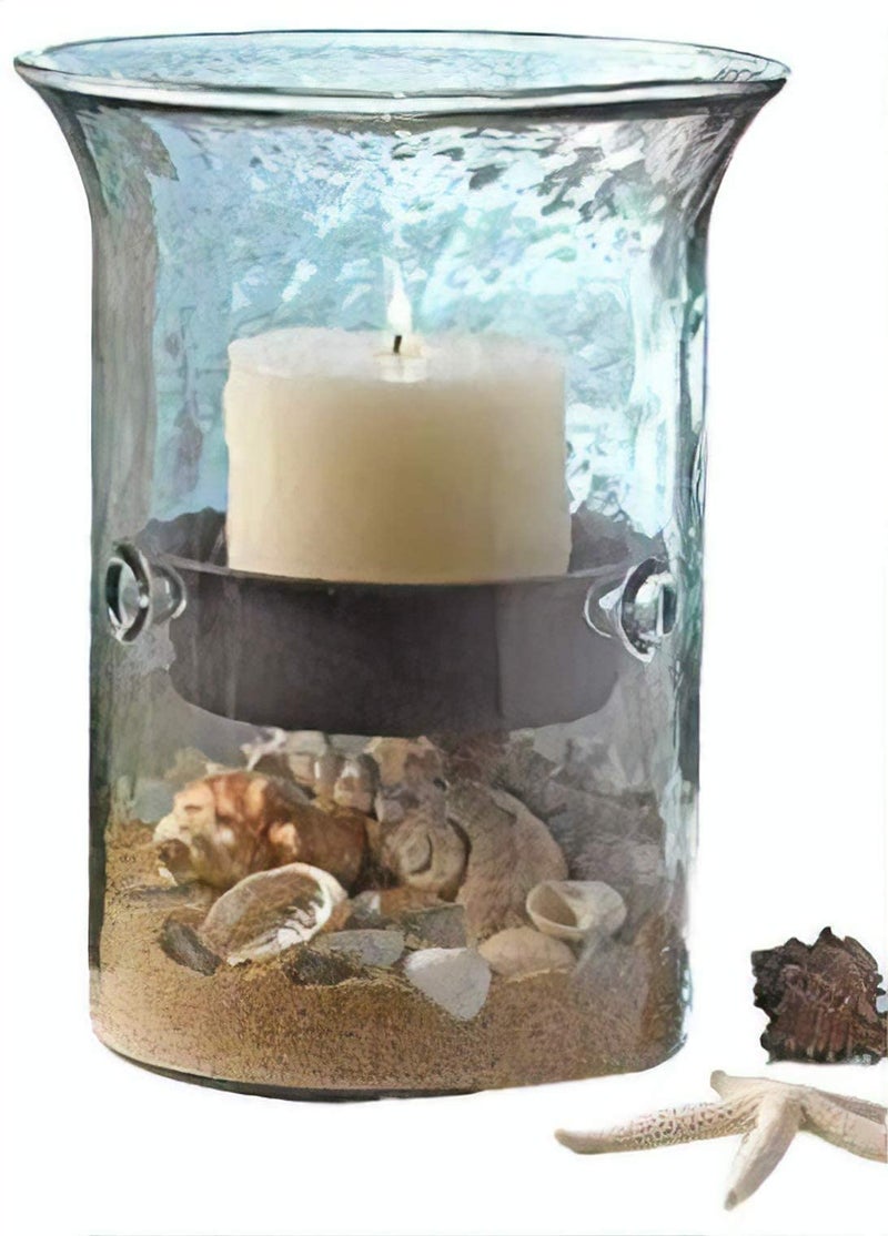 First of a Kind Glass Hurricane Pillar Candle Holder with Rustic Metal Insert, Perfect as a Centerpiece (Medium) - Image 1